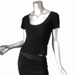 Charlotte Russe Small Black Cropped Top Ribbed Scoop Neck Shirt Black Stretchy